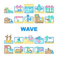 wave energy plant power icons set vector