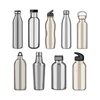 stainless bottle set cartoon vector illustration