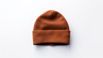 AI generated Photo of Brown Beanie cap isolated on white background. AI Generated