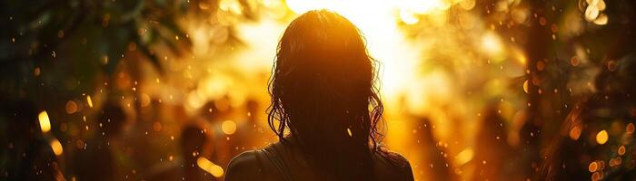 AI generated Medusa, serpentine hair, gazing fiercely at a group of adventurers in a dense jungle, a modern reinterpretation of a classic monster, golden hour, Photography, Depth of Field bokeh effect photo