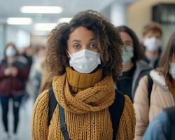 AI generated Diverse group of people in line at vaccination center photo