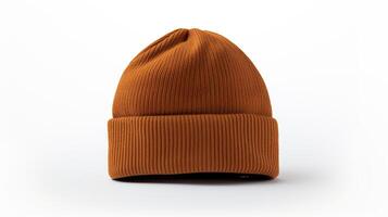 AI generated Photo of Brown Beanie cap isolated on white background. AI Generated