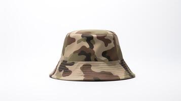 AI generated Photo of Camouflage Bucket Hat isolated on white background. AI Generated