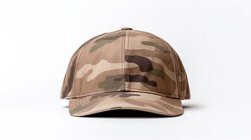 AI generated Photo of Camouflage Military Cap isolated on white background. AI Generated