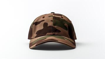 AI generated Photo of Camouflage Military Cap isolated on white background. AI Generated