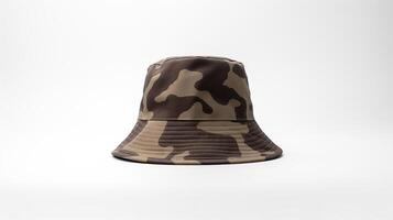 AI generated Photo of Camouflage Bucket Hat isolated on white background. AI Generated