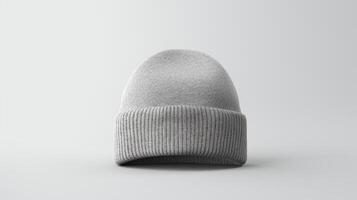 AI generated Photo of Gray Beanie cap isolated on white background. AI Generated