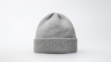 AI generated Photo of Gray Beanie Hat isolated on white background. AI Generated