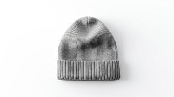 AI generated Photo of Gray Beanie Hat isolated on white background. AI Generated