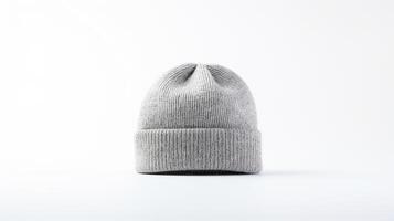 AI generated Photo of Gray Beanie cap isolated on white background. AI Generated