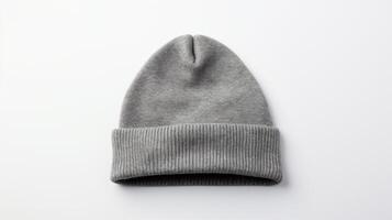 AI generated Photo of Gray Beanie Hat isolated on white background. AI Generated