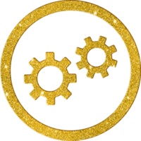 elegant guld glitter mekanisk kugghjul ikon för industri png