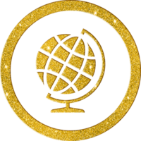 Deluxe Gold Glitter Globe Icon for Global Connectivity png