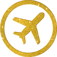 glittrande guld glitter flygplan ikon png