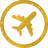 luxe goud schitteren vliegtuig reizen icoon png