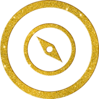 Gleaming Gold Glitter Compass Navigation Icon png