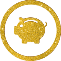 Deluxe Gold Glitter Piggy Bank Icon for Savings and Finance png