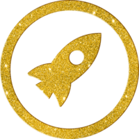 Gold Glitter Rocket Space Launch Icon png