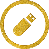 glimmend goud USB flash rit icoon - gegevens opslagruimte apparaat symbool png