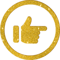 skimrande guld glitter tummen upp ikon för godkännande och tycka om png
