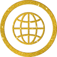 Shimmering Gold Globe Icon - World Map Travel Symbol png