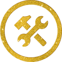 Shining Gold Tools Icon - Wrench and Hammer Construction Symbol png