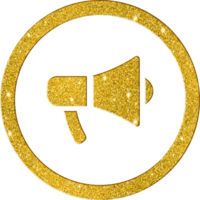 Shimmering Gold Glitter Megaphone Icon for Announcement png