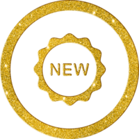 Deluxe Gold funkeln Neu Abzeichen Symbol zum neueste und Trend png