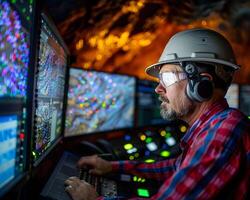 AI generated Mining engineer in a control room extracting resources photo