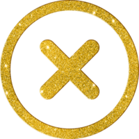 Gold Glitter Cross Mark Icon for Cancellation and Error png