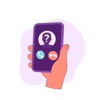 unknown caller, phone call, smart phone in hand vector icon