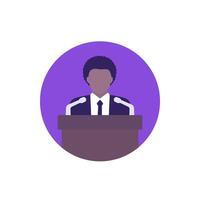 conference icon with a speaker on stage, flat vector