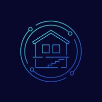 sótano icono con un casa, lineal diseño vector