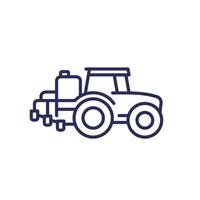 tractor con rociador línea icono vector