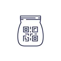 bolsa, paquete con qr código línea icono vector