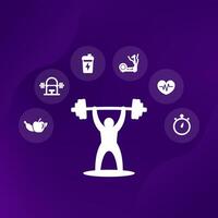 Fitness and training icons, gym and workout vector