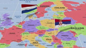 Netherlands and Netherlands Flag Waving with The World Map, Seamless Loop in Wind, 3D Rendering video