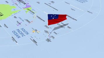 Samoa vlag golvend in wind, wereld kaart roterend in de omgeving van vlag, naadloos lus, 3d renderen video