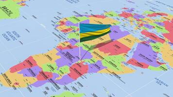 Ruanda bandera ondulación en viento, mundo mapa giratorio alrededor bandera, sin costura bucle, 3d representación video