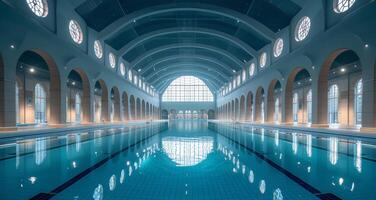 AI generated Indoor swimming pool with glass roof photo