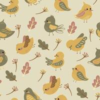 Cute Boho Birds Seamless Pattern Vector Background