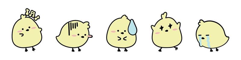 Cute Doodle Yellow Chicks Emoji Sticker Icon Vector Graphics