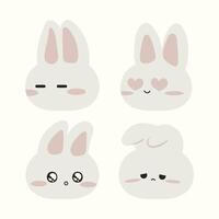 Cute Facial Expression Bunny Sticker Emoticon Vector Graphics