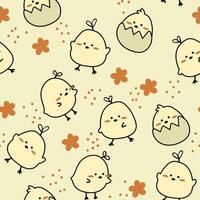 Cute Chicks Seamless Pattern Gift Wrapper Design Vector Illustration Background