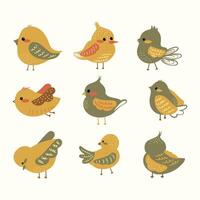 Cute Boho Birds Doodle Recolorable Vector Graphics