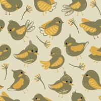 Cute Boho Birds Seamless Pattern Vector Background