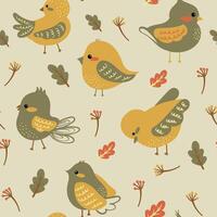 Cute Boho Birds Seamless Pattern Vector Background