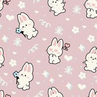 Cute Bunny Seamless Pattern Gift Wrapper Design Vector Illustration Background