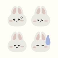 Cute Facial Expression Bunny Sticker Emoticon Vector Graphics