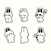 Cute Bunny Black Lineart for Coloring Books Vector Graphics